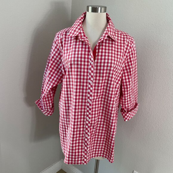 Foxcroft Tops - Foxcroft Womens Plus 18W Red Gingham Check Shirt Shaped Heritage Non Iron Blouse